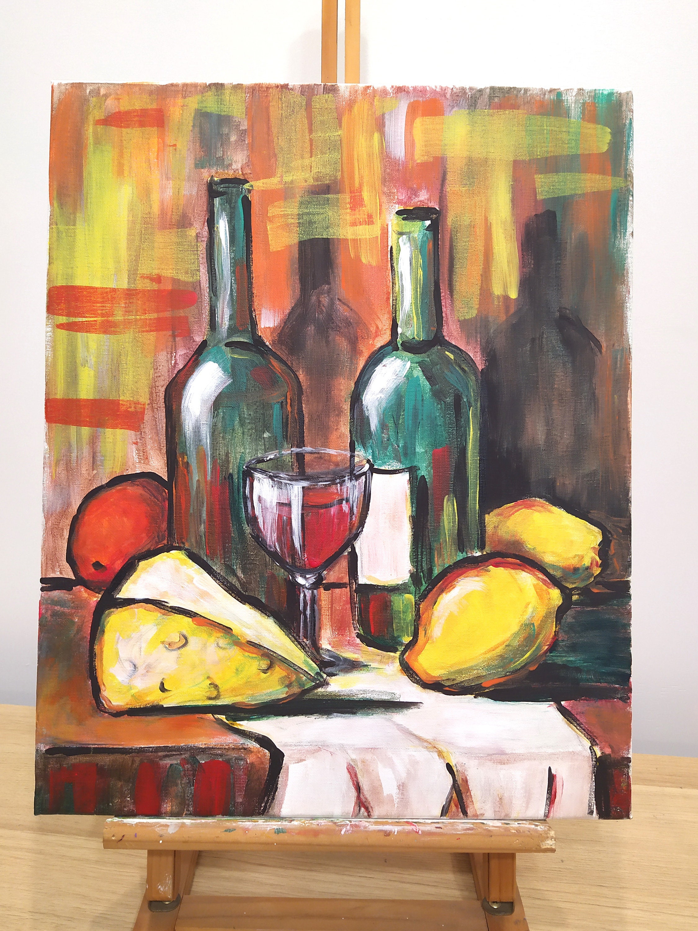 Wine Bottle Acrylic Painting