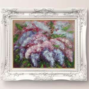 Lilac Bouquet Oil Painting Original Art Floral Lilac Oil Painting Contemporary Art on Stretched Canvas  Size 19,5x15,5 Inches