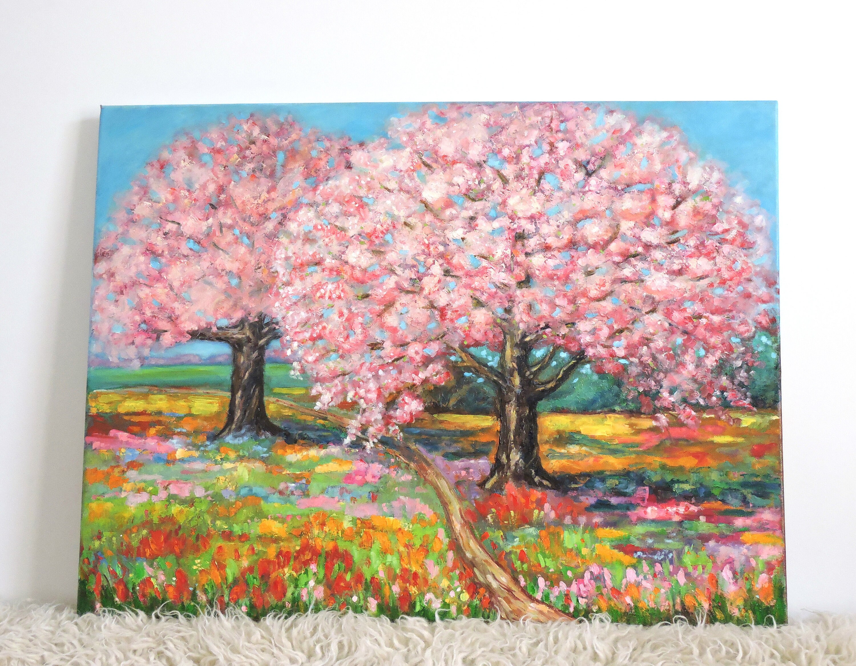 Flowering Trees in Spring Oil Painting Impasto Spring Painting - Etsy
