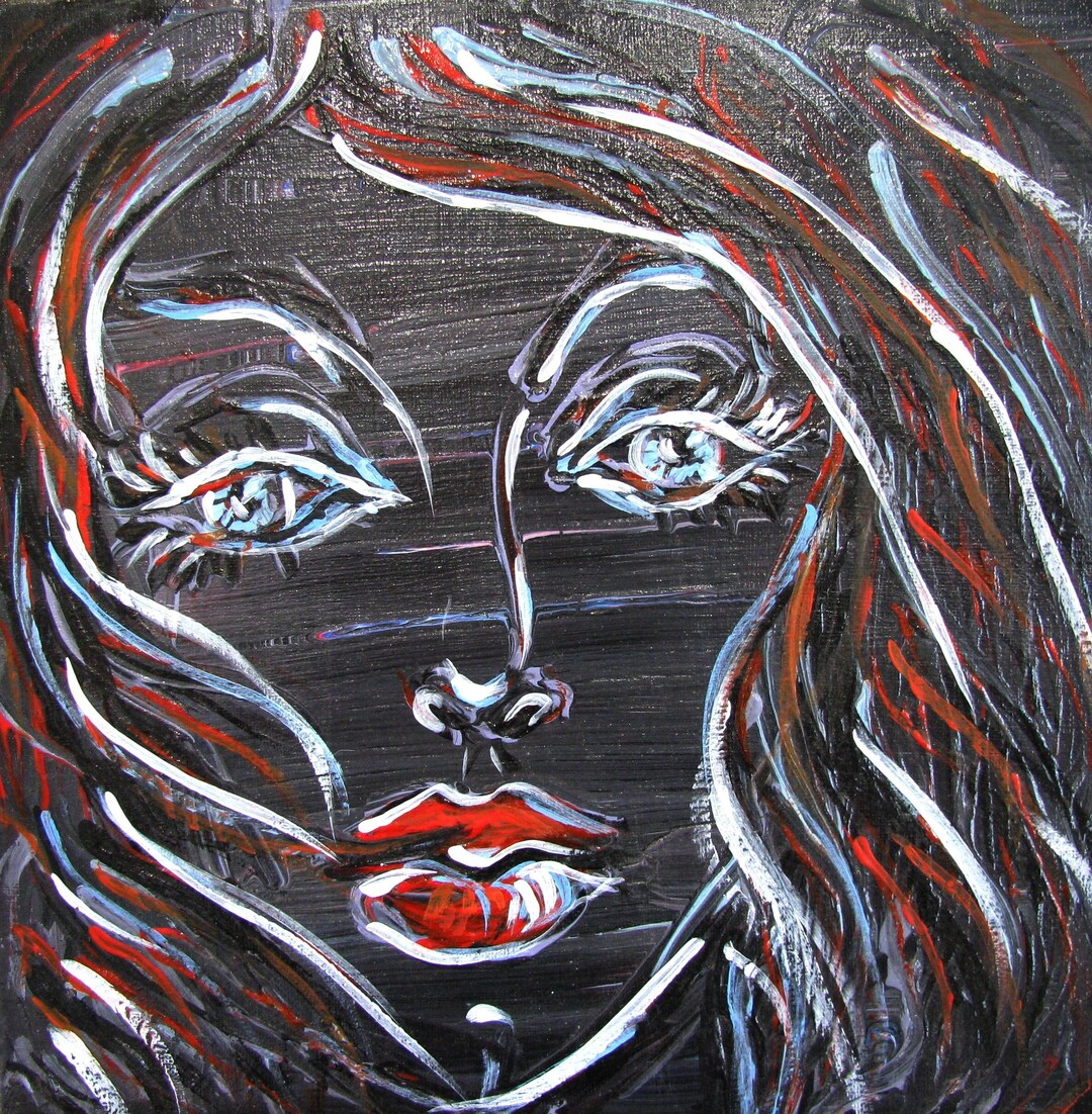 Abstract Girl Portrait in Acrylic/original Painting on Canvas/small