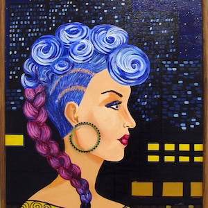Modernes Mädchen Porträt Acryl große Leinwand gerahmt / Modernes Mädchen Porträt / Original Kunst / Mädchen in der Nacht / Wohnkultur / Wandkunst