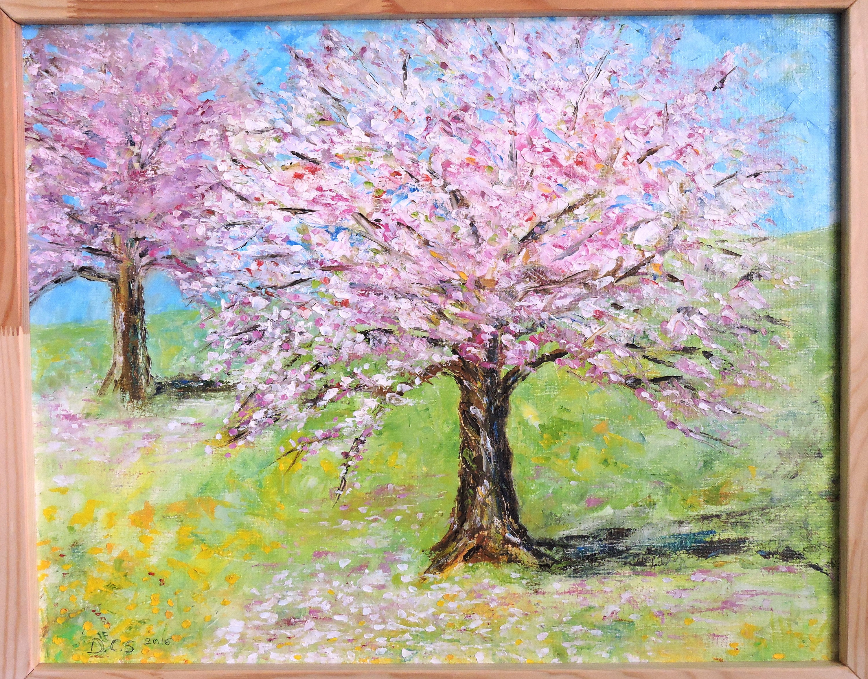 Flowering Trees Spring Landscape Original Oil Painting/palette Knife ...