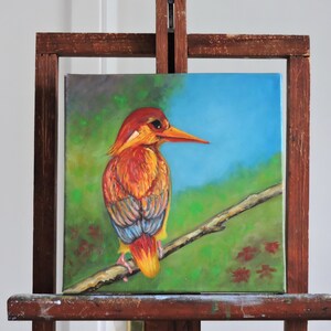 Roter Vogel Original Ölgemälde / Original Kunst Vogel Haustier Porträt auf Gespannte Leinwand / Wanddekoration Tropischer Vogel / Kinderzimmer Dekoration