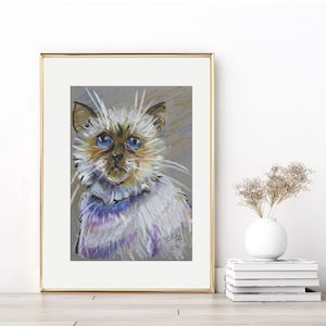 Retrato de gato/Retrato de gato callejero en pasteles al óleo/Gato callejero/Retrato de gato abandonado/Decoración de habitación infantil para salón/Decoración de estantería/Tarjeta Aceo