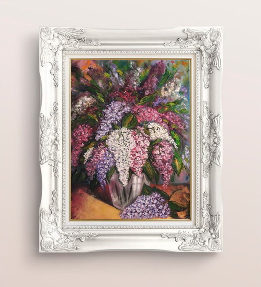 Lilac Bouquet in Vase Impasto Oil Painting Original Art Floral Lilac ...