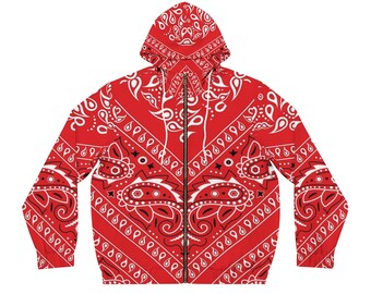 Men's Full-zip Red Bandana Hoodie Not 