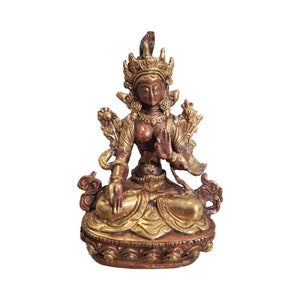 Vintage 6 inch brass White Tara Statue (Copper / Gold finish)