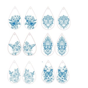SVG , Laser Cut File, Engraved Butterfly Dangle Earring Bundle 6 Cut File, Instant Download, Glowforge Ready
