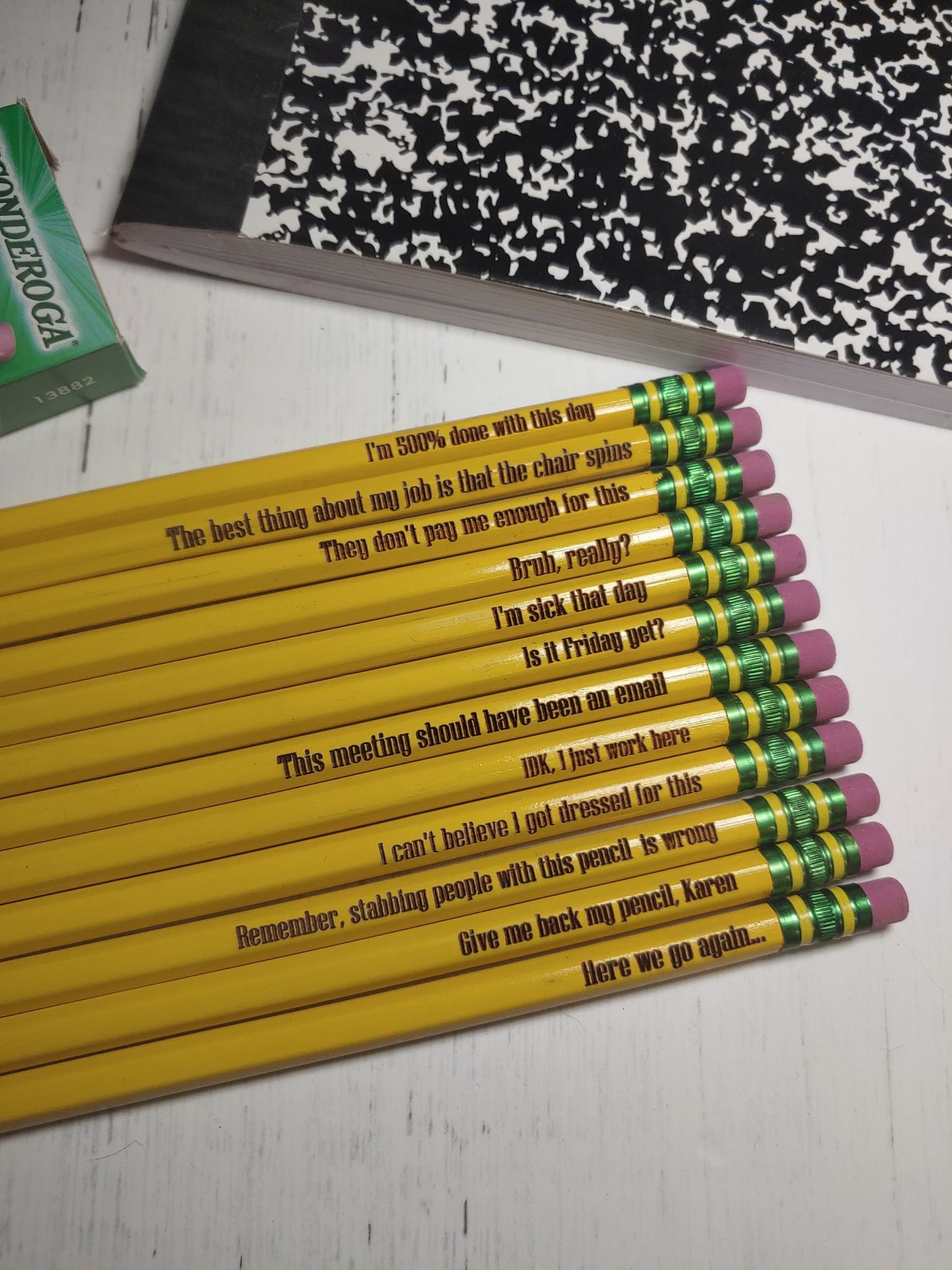 12 Mix Match Engraved Pencil Set Funny Pencils Tv Show 