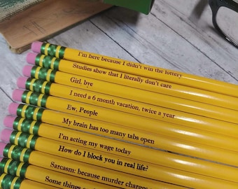 Hilarious Laser Engraved Pencils for Introverts - Work Appropriate - Set of 12