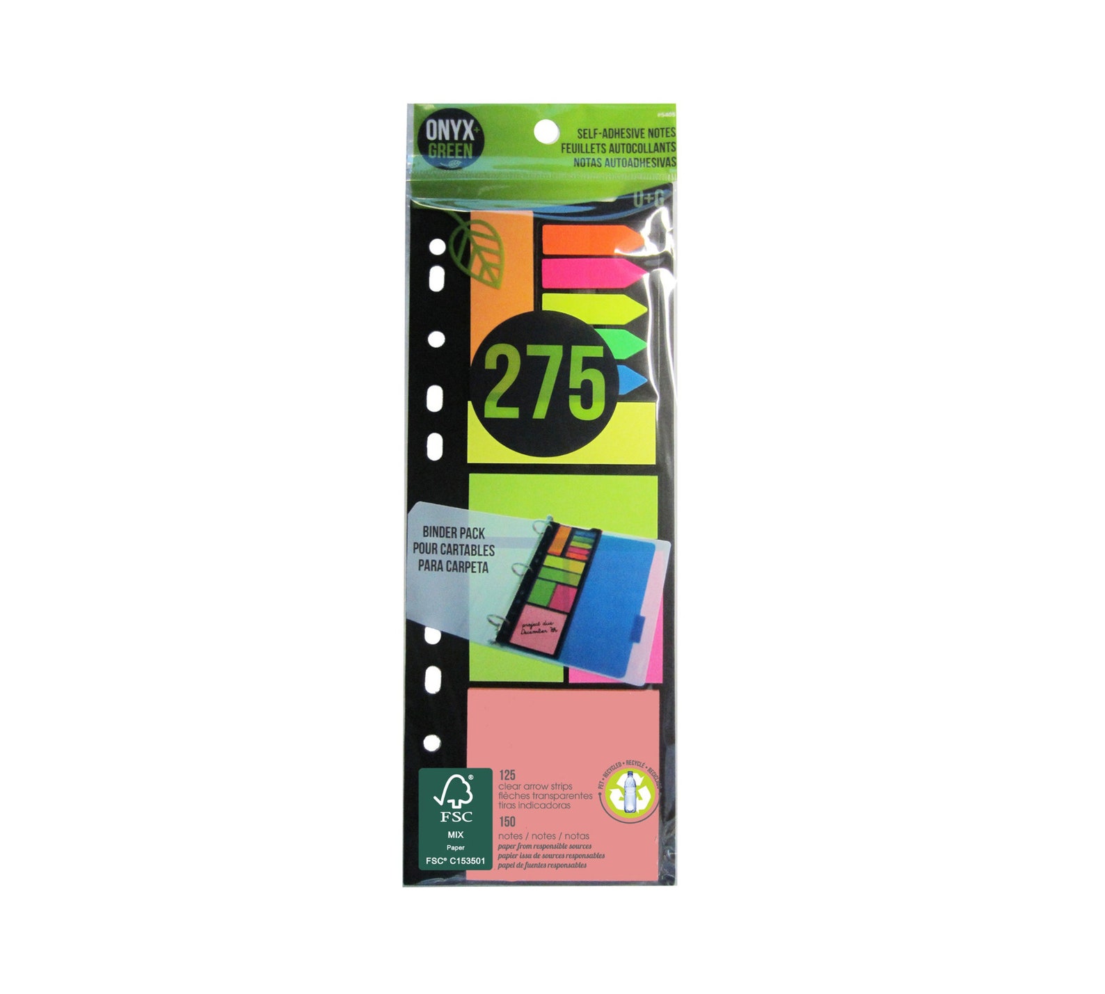 Onyx Sticky Tab Combo, Post It Notes, FSC Certified Paper, Recycled PET