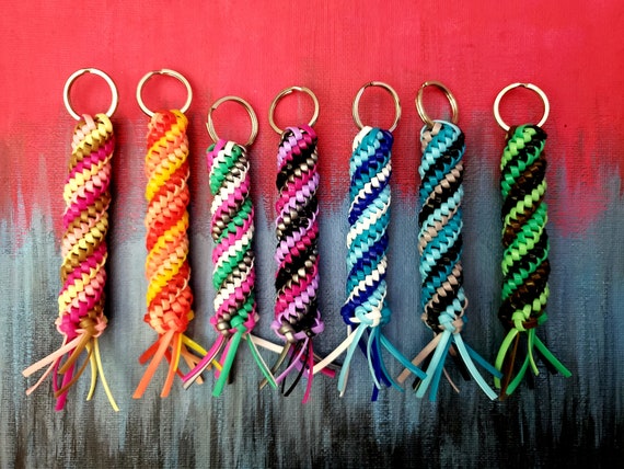 Quad Spiral Braided Keyrings Tornado, Boondoggle, Gimp Plastic