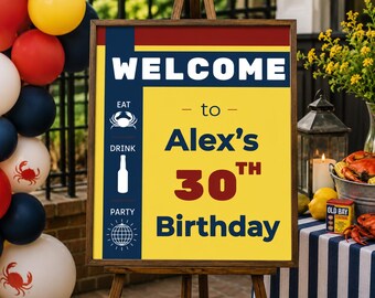 Old Bae Party Welcome Sign | Maryland Crab Birthday | 16x20 Editable Digital Canva Template