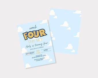 Toy Story 4th Birthday Invitation: Reach Four the Sky Template (Digital)