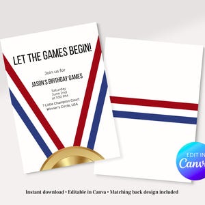 Sport Olympische Thema Geburtstagseinladung | Bearbeitbare Canva Vorlage 13x18 Digitale Einladung
