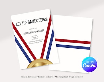 Sport Olympische Thema Geburtstagseinladung | Bearbeitbare Canva Vorlage 13x18 Digitale Einladung