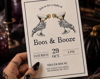 Boos and Booze Halloween Party Invitation | Editable Canva 5x7 Digital Template