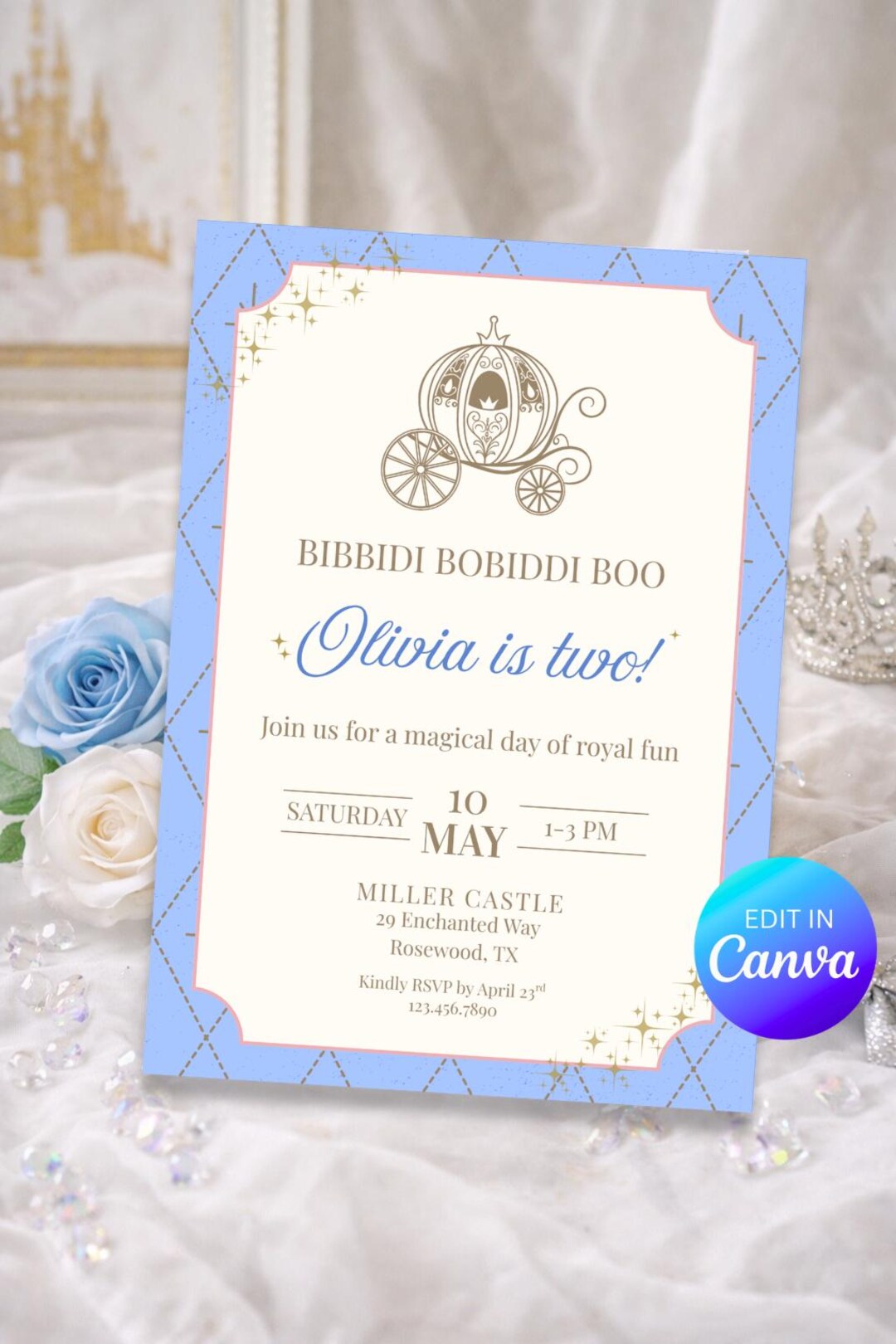 Bibbidi Bobbidi Two Invite | Princess Birthday Invitation | Editable ...