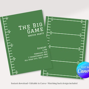 Convite para a Festa de Futebol Americano do Super Bowl | Modelo Editável do Canva 5x7 - Convite Digital
