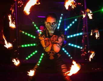 Fire & LED Dance Fans, Multicolored Flow Prop (Pair)