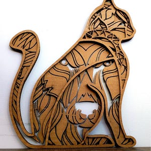Fichier SVG chat en couches - art mural animal découpé au laser - compatible Glowforge et K40 - Silhouette de chat 3D - téléchargement numérique pour Cricut & CNC