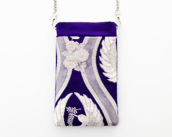 Phone bag, Silk Pochette handbag, Silk phone bag, Japanese OBI silk, kimono bag, shoulder mini bag, Japanese style bag.