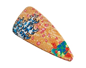 Maxi Side Hair Clip, Slide Clip, Barrette Clip, japanese design, Hokusai great wave , Blue and Orange hair claw, side hair clip, kimono hair
