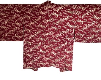 Dunkelrote Haori-Jacke, japanische Haori, Vintage Haori, Seiden-Haori, Seiden-Kimono, Kimono-Jacke, Seiden-Haori, japanische Jacke