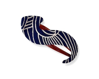 Satomi clip, Japanese hair clip, Retro style hair clip, hair claw, S shape clip , pinza pelo kimono, navy blue, estampado japonés