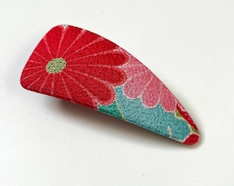 Maxi Side Hair Clip, Barrette Clip, japanese hair clip, Chrysanthemum print , red hair claw, side hair clip, vintage style hair