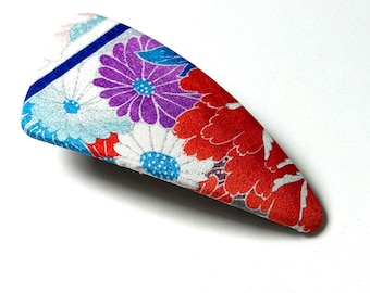 Maxi Side Hair Clip, Barrette Clip, japanese hair clip, sakura print , cobalt blue hair claw, side hair clip, kimono silk, silk hair clip