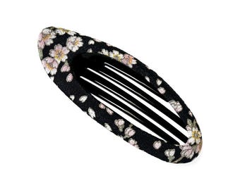 Oval Hair Clip, sakura print, french oval hair clip, Japanese design, hair claw, black and pink hair clip, cherry blossom