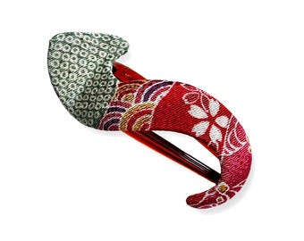 Satomi Hair Clíp, S shape hair claw, Japanese vintage print, Kimono hair clip, Red hair clip barrette clip, hair clip, hair claw