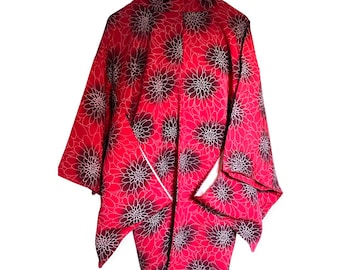 Haori-Jacke, japanischer Haori, roter Vintage-Haori, Seiden-Haori, kurzer Kimono, japanische Kimono-Jacke, roter Haori