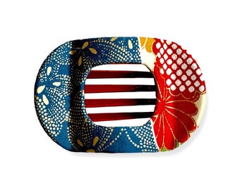 Satomi Clip, kimono silk hair clip , Thin Hair Clip, Barrette hair Clip, side hair clip, squared hair clip, blue and gold hair claw