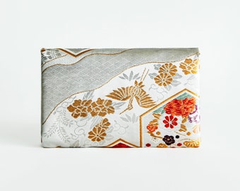 Japanese Silk Clutch, Silk clutch, Embroidered Silk Clutch, Party silk bag, Golden handbag, kimono bag, obi silk clutch, wedding handbag