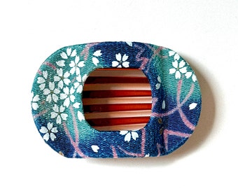 Satomi Clip, Dünne Haarspange, Haarspange, Sakura-Print, blaue Haarkralle, seitliche Haarspange, quadratische Haarspange, Kirschblüte