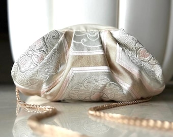 Gold Japanese Silk Bag, Silk handbag, golden Silk Clutch, Gold silk bag, kimono bag, obi silk handbag, japanese silk bag