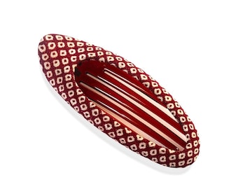 Oval Hair Clip, French style hair clip, burgundy hair claw, Barrette clip, Satomi clip, japanese vintage print, shibori print