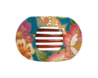 Square Hair clip, Thin Hair Clip, Barrette Clip, side hair clip, japanese print, turquoise blue, hair claw, yoga hair clip