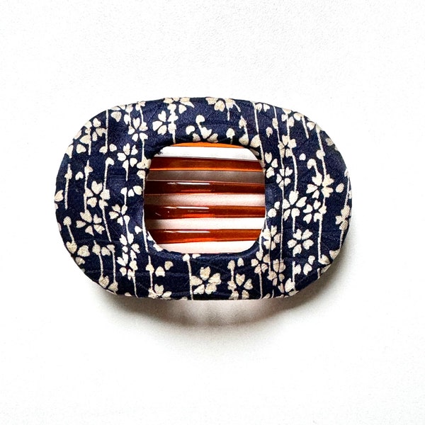 Satomi Clip, kimono silk, Thin Hair Clip, Barrette Clip, japanese hair clip, side hair clip, squared hair clip, navy blue hair clip