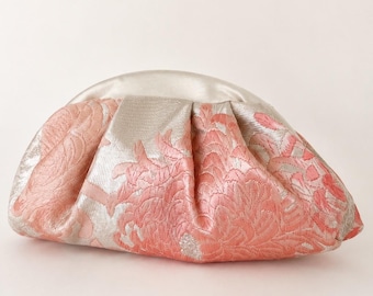 Silk handbag, Japanese obi silk pouch, pink clutch, Silk Clutch, dumpling silk bag, wedding handbag, kimono bag, obi silk handbag, party bag