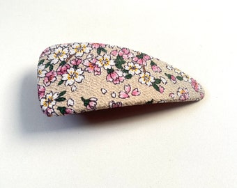 Maxi Side Hair Clip, Barrette Clip, japanese hair clip, Sakura print , white hair claw, side hair clip, hair jaw, vintage style hair clip