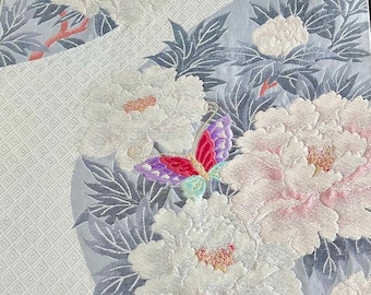 Y33 ヴィンテージ シルク 着物 帯 袋帯 金彩 唐織 四季の花 