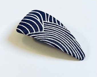 Maxi Side Hair Clip, Barrette Clip, japanese hair clip, geometric print , navy blue hair claw, side hair clip, vintage style hair
