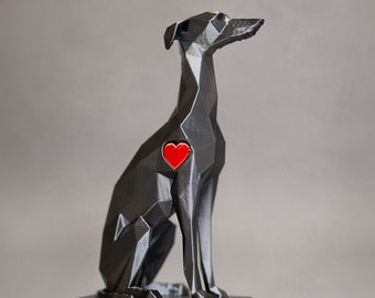 Whippet ornament with heart, 3d printed model of Whippet, Greyhound, Lurcher. Ideal gift.