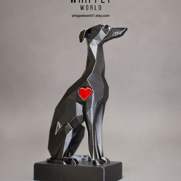 Whippet ornament with heart, 3d printed model of Whippet, Greyhound, Lurcher. Ideal gift.