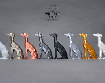 Whippet Statue Figurine: Modern Polygonal Greyhound dog Ornament. 3D Printed whippet gift