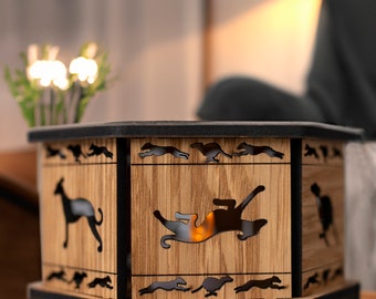 Wooden Tealight Lantern with Whippet/Greyhound/sighthound Design. Tealight holder, Unique gift.