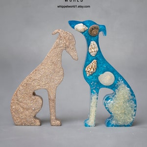 Greyhound ornaments, Mini resin whippets, dog figures, Sighthound statues, Gift for dog lover. Whippet Greyhound gift. Seaside design